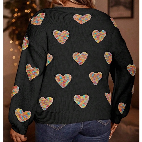 Heart Print Vday Valentine’s Day Knit Sweater Top - Picture 7 of 13